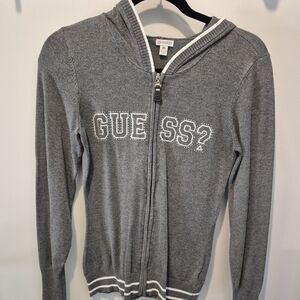 Guess Gray Zip Lightweight Hoodie with White Trim